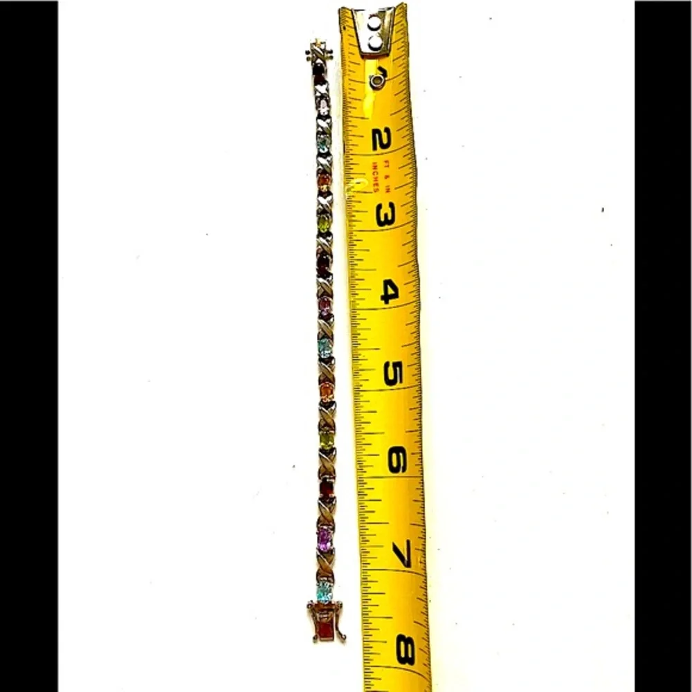 Sterling silver multi-gem stone bracelet 7” - Picture 8 of 13